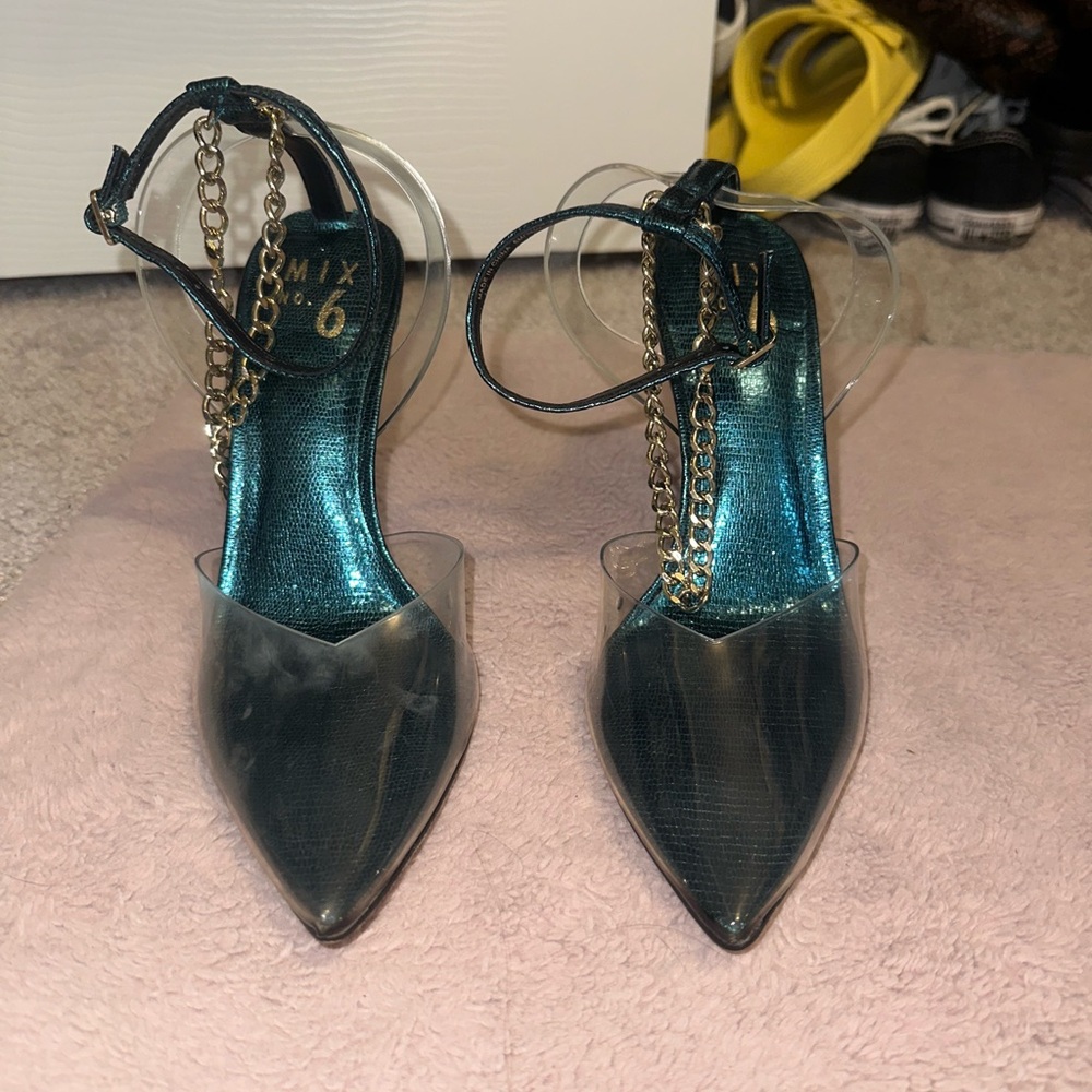 Green Clear Pointed Heels - Size 6